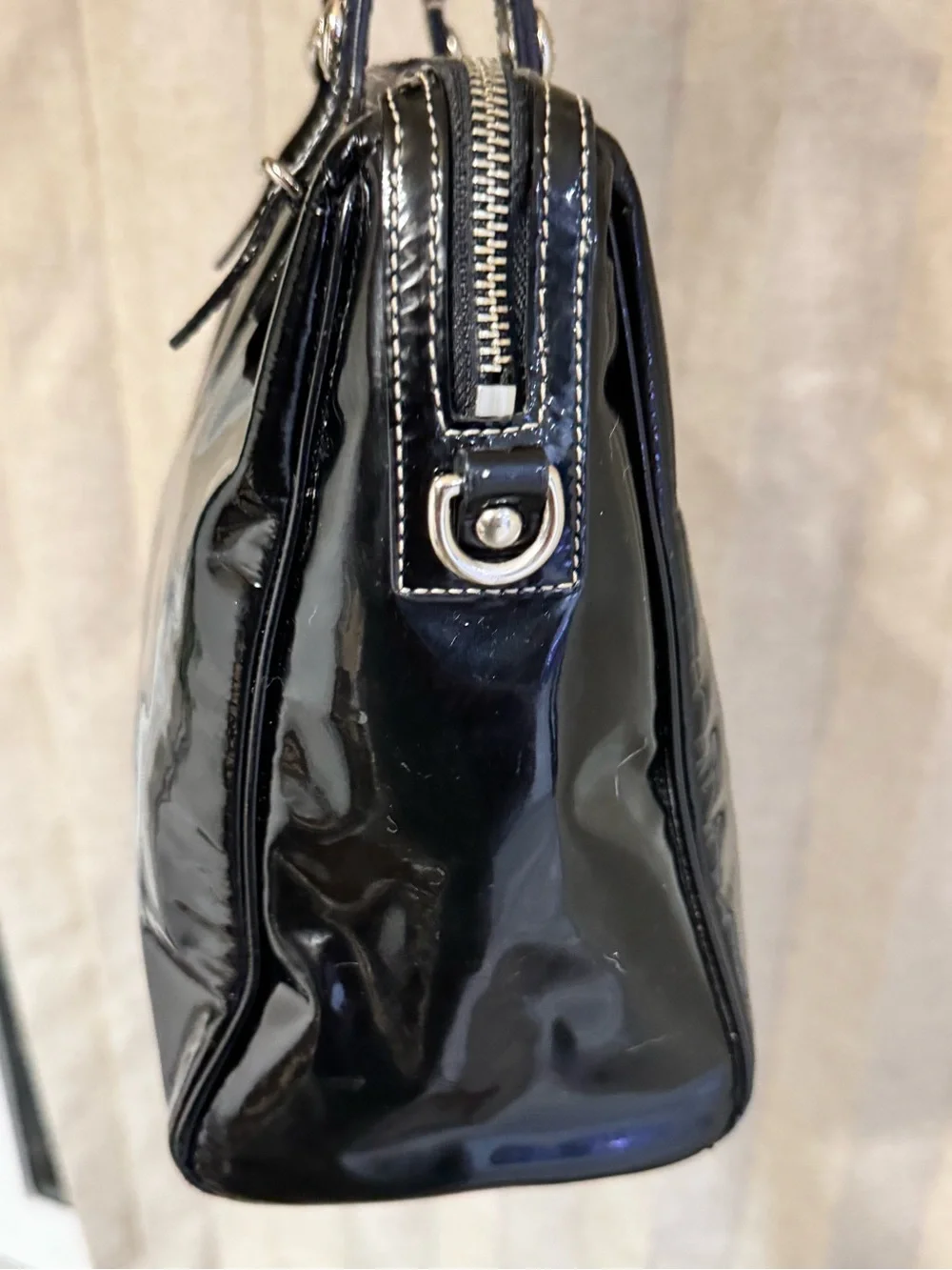 Coach Nancy Black Patent Leather Tote with Gloss Finish